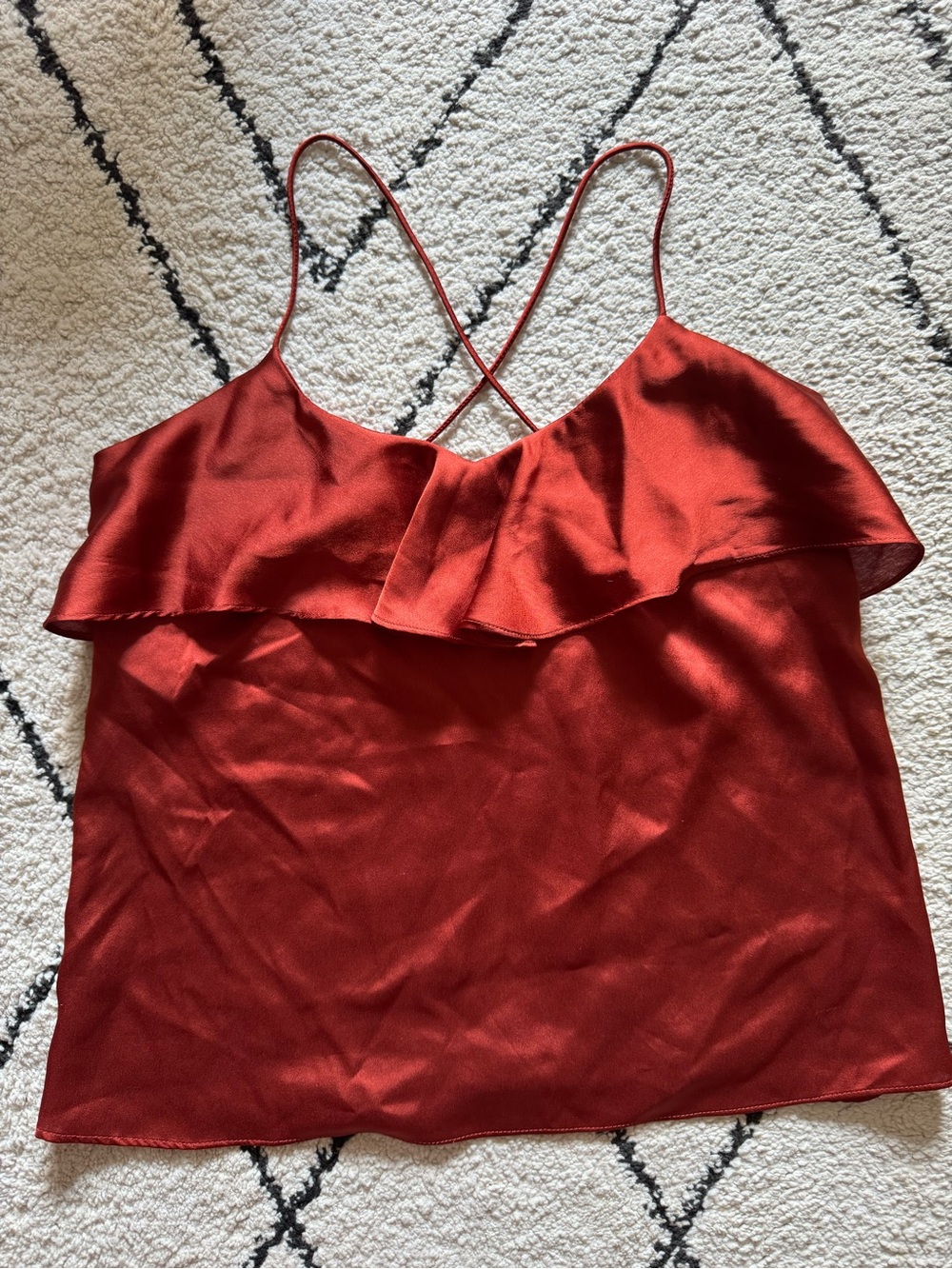 Anthropologie Harlyn Rust Satin Ruffle Top Size XS